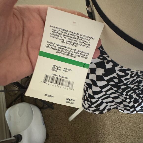 NWT Hobie Tankini Halter Swim Top & bottoms L/XL black white animal print NEW - Picture 5 of 8
